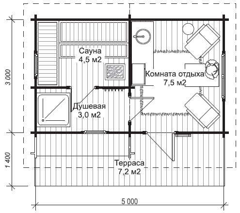 Баня из бруса Б2 ( 5 на 4.5 м.) стоимость строительства под ключ ~19.300 руб. — изображение 3